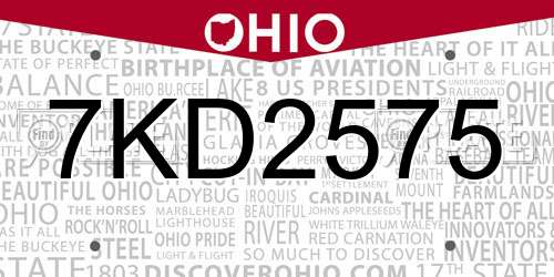 7KD2575 Ohio License Plate