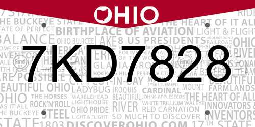7KD7828 Ohio License Plate
