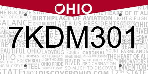 7KDM301 Ohio License Plate