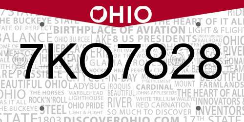 7KO7828 Ohio License Plate