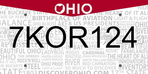 7KOR124 Ohio License Plate