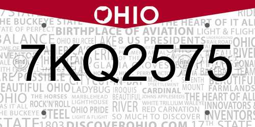7KQ2575 Ohio License Plate