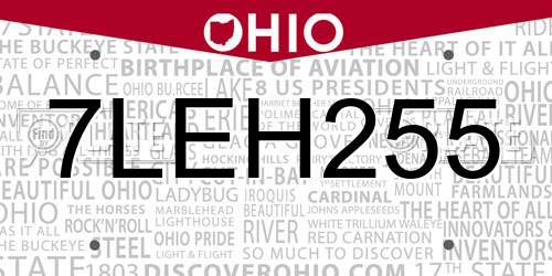 7LEH255 Ohio License Plate