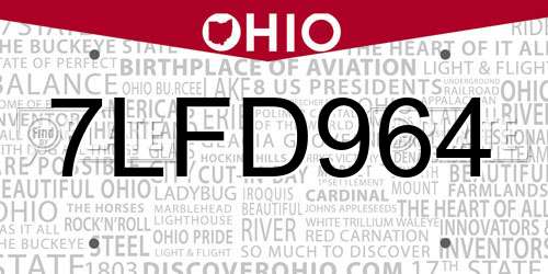 7LFD964 Ohio License Plate
