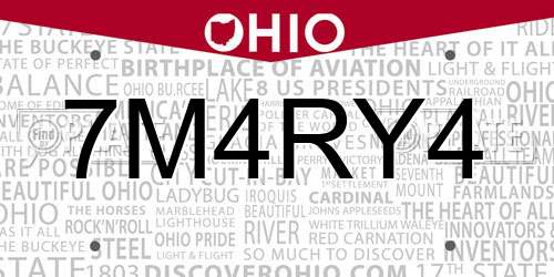 7M4RY4 Ohio License Plate