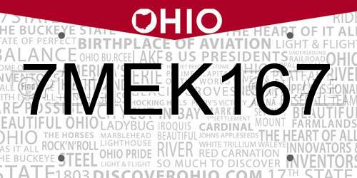 7MEK167 Ohio License Plate