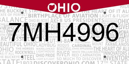 7MH4996 Ohio License Plate