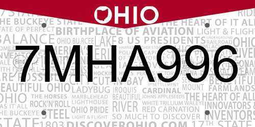 7MHA996 Ohio License Plate
