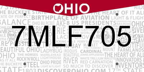 7MLF705 Ohio License Plate