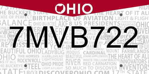 7MVB722 Ohio License Plate