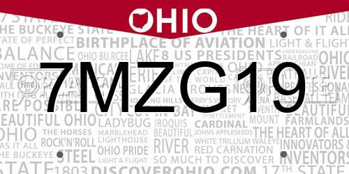 7MZG19 Ohio License Plate