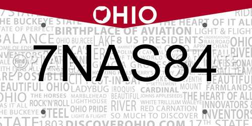 7NAS84 Ohio License Plate