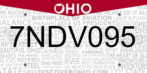 7NDV095 Ohio License Plate