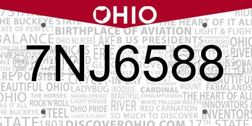 7NJ6588 Ohio License Plate