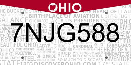 7NJG588 Ohio License Plate
