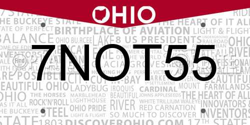 7NOT55 Ohio License Plate