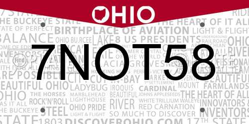 7NOT58 Ohio License Plate