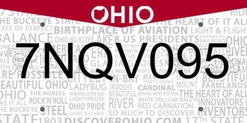 7NQV095 Ohio License Plate