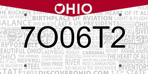 7O06T2 Ohio License Plate