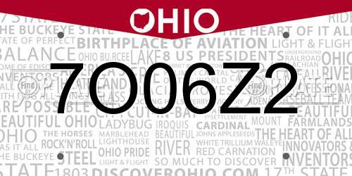 7O06Z2 Ohio License Plate