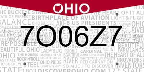 7O06Z7 Ohio License Plate