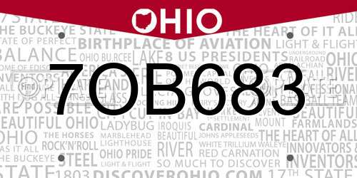 7OB683 Ohio License Plate