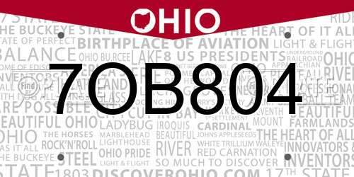 7OB804 Ohio License Plate