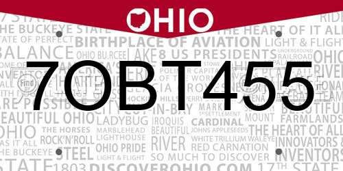 7OBT455 Ohio License Plate