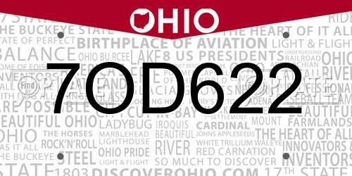 7OD622 Ohio License Plate