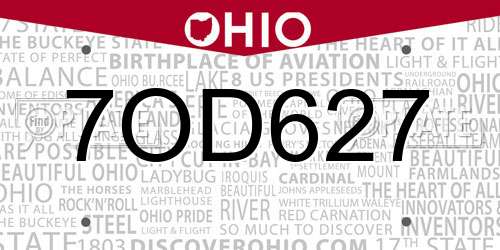7OD627 Ohio License Plate