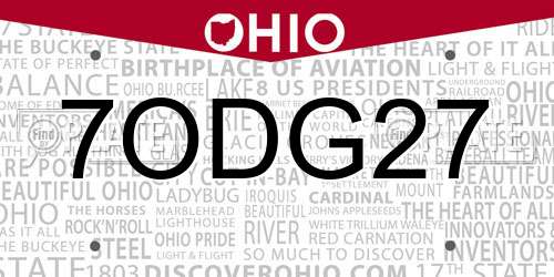 7ODG27 Ohio License Plate
