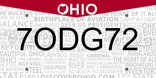 7ODG72 Ohio License Plate