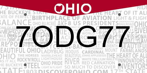 7ODG77 Ohio License Plate