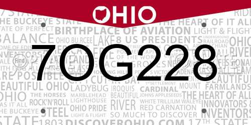 7OG228 Ohio License Plate