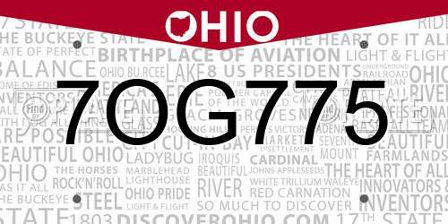 7OG775 Ohio License Plate
