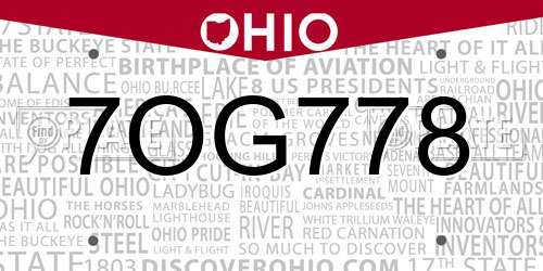 7OG778 Ohio License Plate