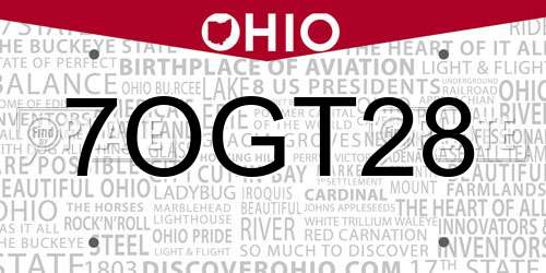 7OGT28 Ohio License Plate