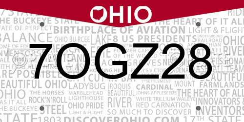 7OGZ28 Ohio License Plate