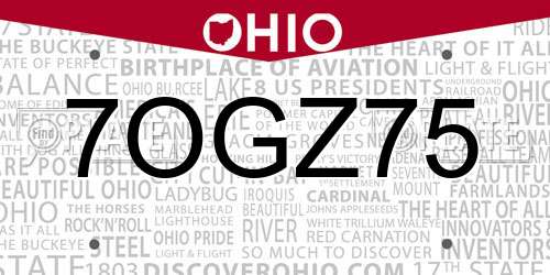 7OGZ75 Ohio License Plate