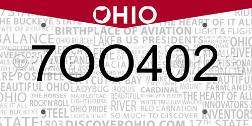 7OO402 Ohio License Plate