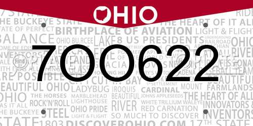 7OO622 Ohio License Plate