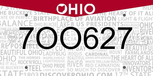 7OO627 Ohio License Plate