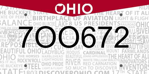 7OO672 Ohio License Plate