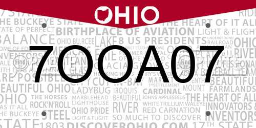 7OOA07 Ohio License Plate