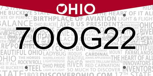 7OOG22 Ohio License Plate
