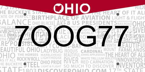 7OOG77 Ohio License Plate
