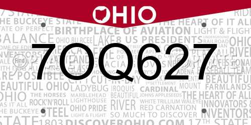 7OQ627 Ohio License Plate
