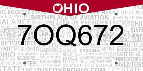 7OQ672 Ohio License Plate
