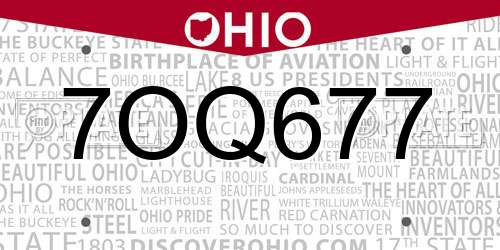7OQ677 Ohio License Plate