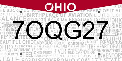 7OQG27 Ohio License Plate